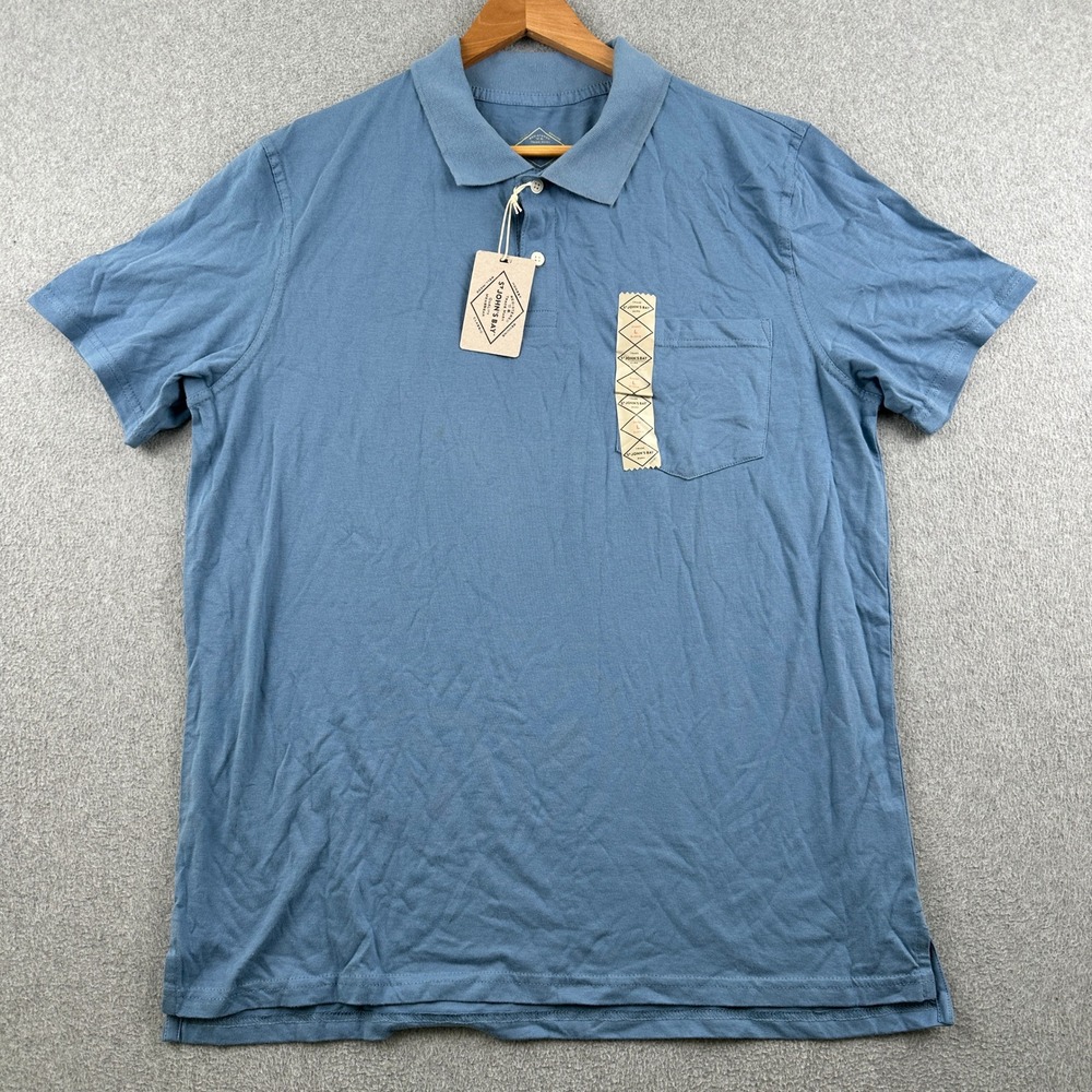 St. Johns Bay Polo Shirt Mens L Nottingham Blue Short Sleeve Pocket NEW
